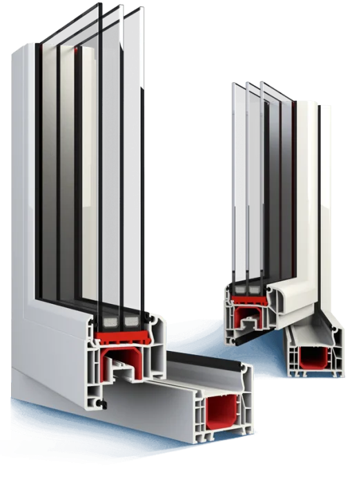 Sezione del profilo in PVC Ideal 4000 con triplo vetro