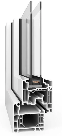 Sezione del profilo in PVC Aluplast Ideal 4000 con triplo vetro